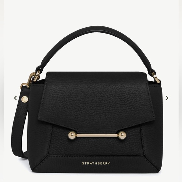 Strathberry Handbags - Strathberry Black Mini Mosaic Nano Bag with Gold Accents